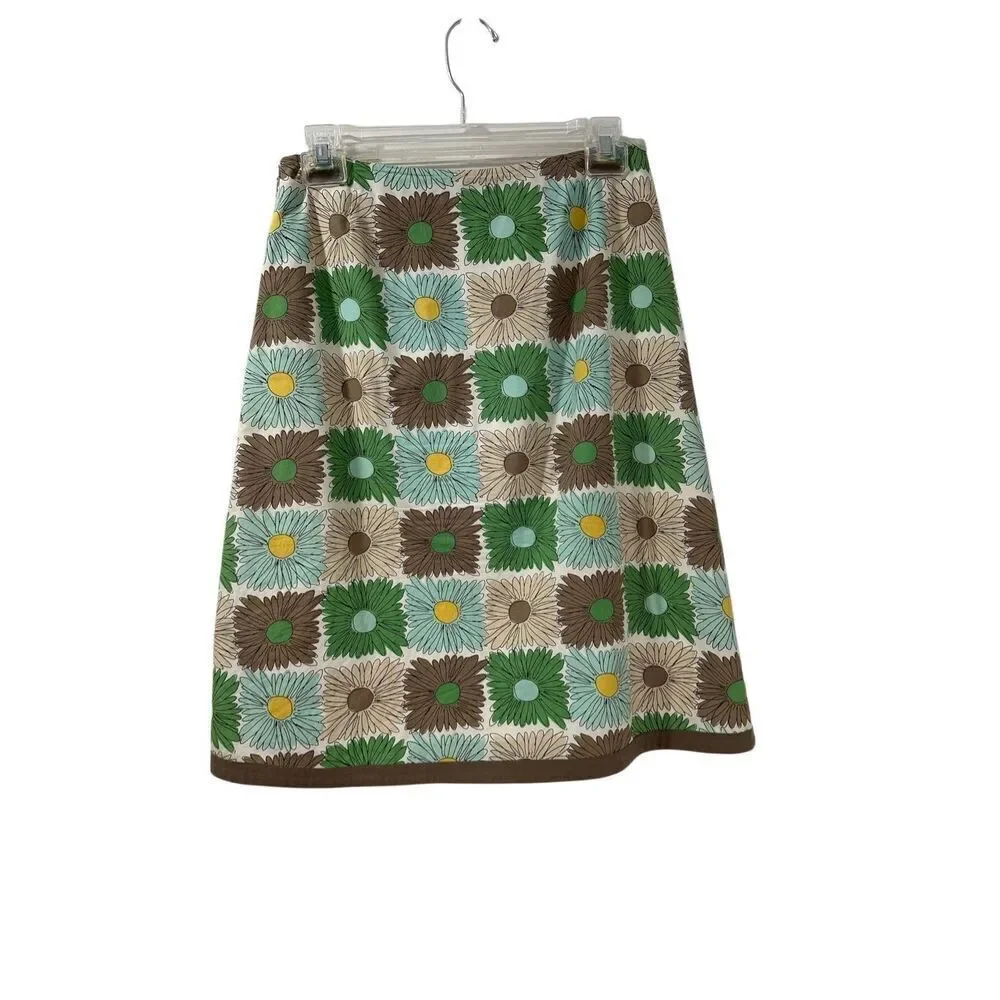 Boden women’s tan brown blue & green floral pattern skirt size 8R. #34-1949 - Picture 6 of 6